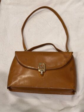 ✨ Vintage Christian Dior Cognac Leather Shoulder Bag Gold Logo Restored